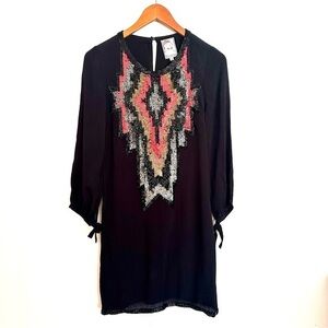 Yoana Baraschi Black Dress with Vibrant Sequin Pattern Size 4